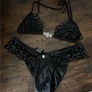 Beach Bunny Black Satin and Lace Bra Set